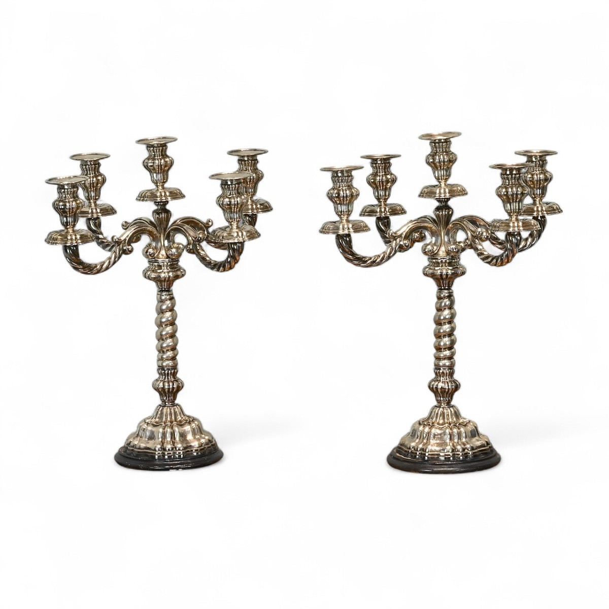 Pair Of 800 Silver Candlesticks - 20th Century Italy